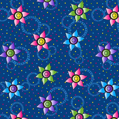 Blank Quilting Flower Power 2628-77 Small Flowers And Dots Navy