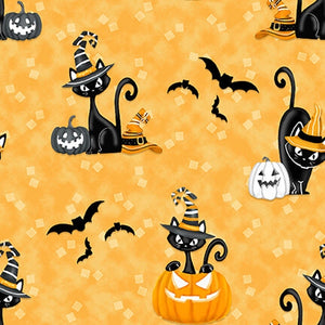 Olde Salem Black Hat Society Black Cats & Pumpkins Glow 316G-33 Orange