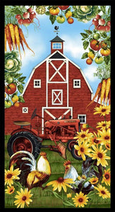 Quilt Panel Barn with Sunflowers and Tractor cotton