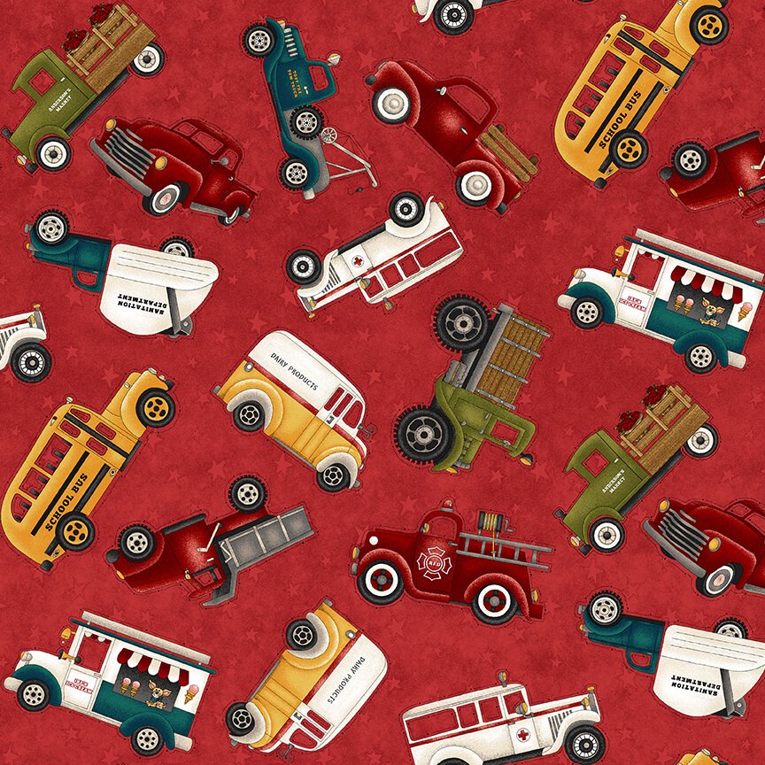 Papa's Old Truck Fabric by Henry Glass 9157-88 Red