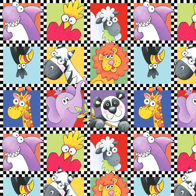 Noah's Story Multi Small Squares with Animal Motifs Fabrics 9452-78