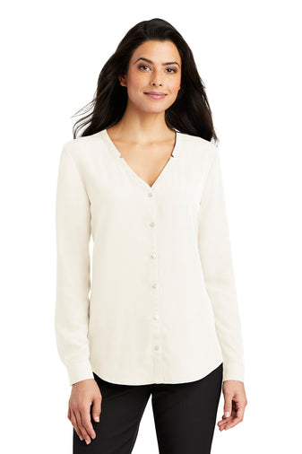 VB - Ladies Long Sleeve Button-Front Blouse  LW700