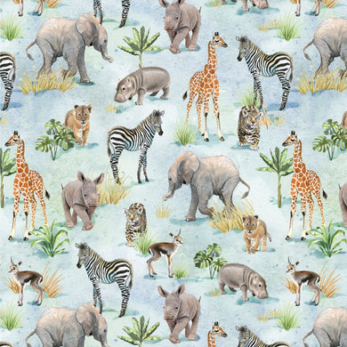  Baby Safari Animals by P&B All Over Animals Blue BSAN-4845-MU, by the Yard