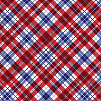 Patriotic Fabric Proud To Be American Red Blue Plaid | Timeless Treasures  C1343