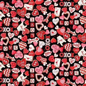 Be Mine Valentine Heart Cookies Black Timeless Treasures CD1585-BLACK