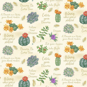 Dream Catcher Multi Succulents and Sayings Fabric  9746-46