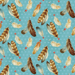 Dream Catcher Multi Tossed Feathers Fabric  9747-7