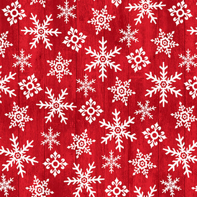 Snow Place Like Home Flannel F5702-80 Red Tossed Snowflakes