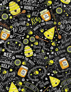 Timeless Treasure - Busy Bees Chalk Words Cotton Fabric, What's the Buzz?,  C7852