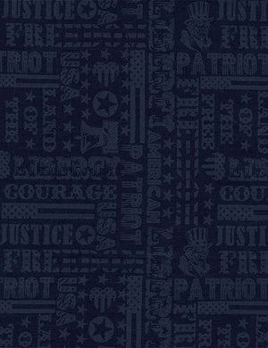 Timeless Treasures -Timeless Treasures - Patriotic - Typography, Navy HUE-C7449