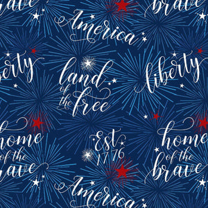 One Nation Blue Tossed Words Fabric   119-70