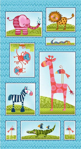 Silly Safari Light Teal Silly Squares Panel 24