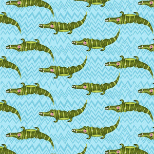 Silly Safari Striped Alligator Light Teal Fabric  5938-17