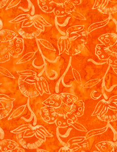 Water Color Flowers Batik - Tonga Carrot