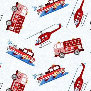 Everyday Heroes White Firefighter Vehicles Fabric  1344-01