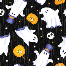 Load image into Gallery viewer, Glow Ghosts Tossed Ghost in Black by Shelly Comiskey for Henry Glass Quilting Cotton Fabric