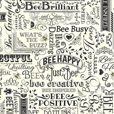 Timeless Treasures - Hive Rules - Bee Words - Natural - C7172-Natural