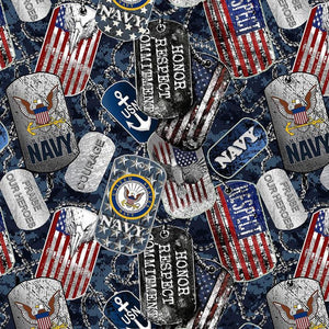 Military Dogtags Navy Fabric / Military Fabric / Sykel 1254-N