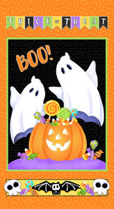 Glow Ghosts Glow in the Dark Fabric - 24" Ghosts and Pumpkin Panel-by Shelly Comiskey for Henry Glass Fabrics - # 9609PG-39 Panel