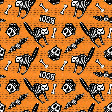 Glow Ghosts Tossed Bones of Motifs in Orange by Shelly Comiskey for Henry Glass Quilting Cotton Fabric HG-9606G-33 Orange