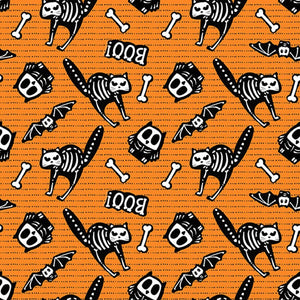 Glow Ghosts Tossed Bones of Motifs in Orange by Shelly Comiskey for Henry Glass Quilting Cotton Fabric HG-9606G-33 Orange