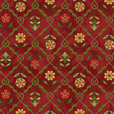 Henry Glass Jacobean Joyeux - Floral Lattice Red  2658-88