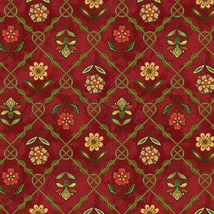 Henry Glass Jacobean Joyeux - Floral Lattice Red  2658-88