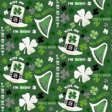 9733-66Hello Lucky 9733-66 green Irish motifs and words - Henry Glass