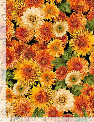 Timeless Treasures Autumn Leaves CM1290-ORANGE Orange Packed Autumn Flowers Metallic