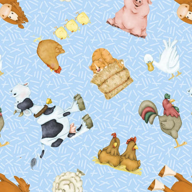 Comfy Flannel - Tossed Barn Animals Blue Yardage 0959 11