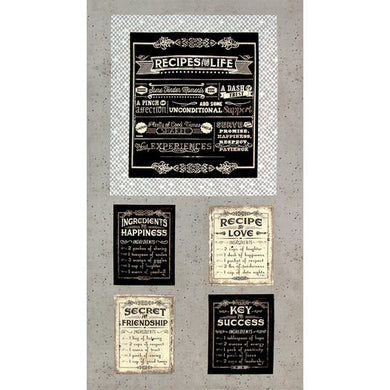 Life's Recipe Gray Inspirational Recipes Quilt Panel SKU# 52436P-1