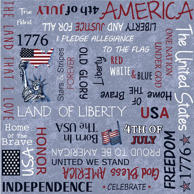 Oasis Fabrics - RWB - American Words, Light Blue  60-4621