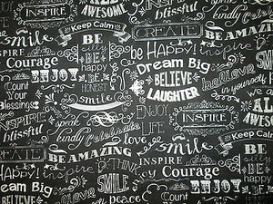 Timeless Treasures C2786 Chalkboard Words Dream Enjoy Cotton Fabric