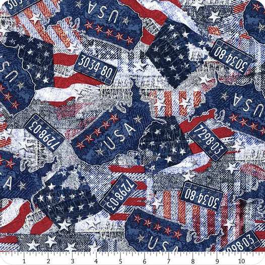 Road Trip USA Patriotic Denim USA Flag Print  C8793-USA