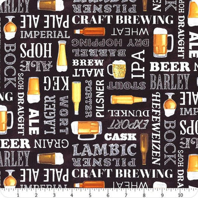 Beer Tasting Black Grab Me A Beer Words Fabric SKU: C8953-BLACK